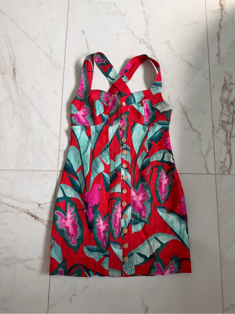 FARM Rio Red Summer Foliage Red Mini Dress NWT - Picture 4 of 12